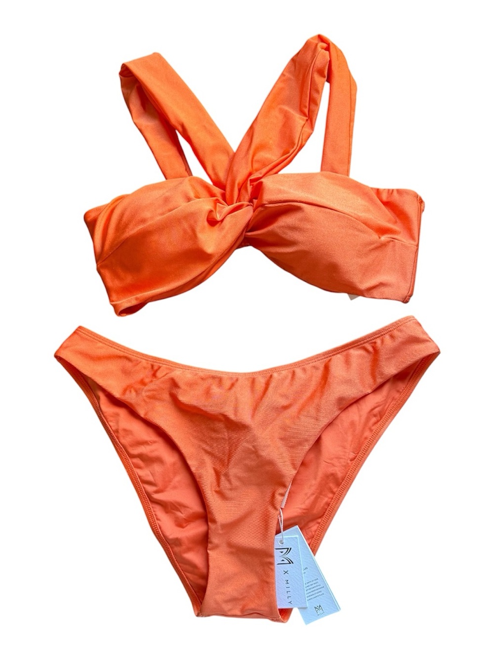 Milly Orange 2 piece swim bikini top Olivia solid draped bandeau set